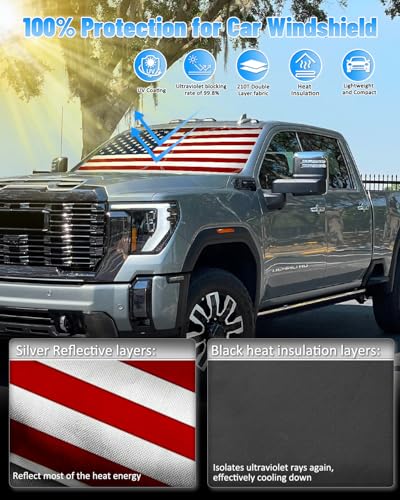 American Flag Car Windshield Sun Shade Compatible with GMC Sierra 1500 2500 3500 2014 (for GMC Sierra 2014-2018 - USA Flag)