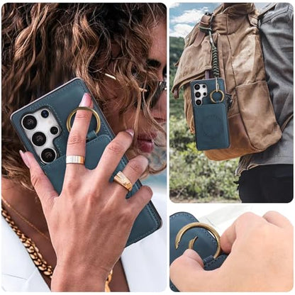 Compatible with Samsung Galaxy S23 Ultra 5G Wallet Case and Screen Protector Crossbody Shoulder Strap Stand Card Holder Magnetic Car Mount Cell Phone Cover for S23Ultra 23S 23Ultra Women Men Green (Green / for S23 Ultra)