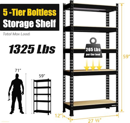 5 Tier Garage Shelves for Storage (27.5" W x 12" D x 59" H)