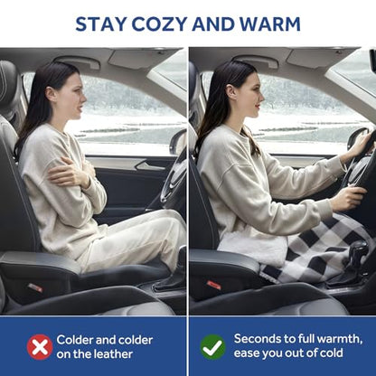 12 Volt Electric Portable Heated Car Blanket (Black Plaid)