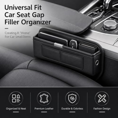 2Pack Universal Fit Premium Leather Car Seat Gap Filler Organizer