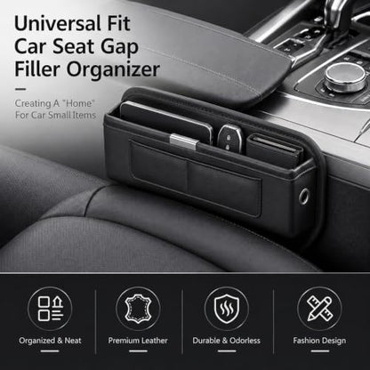 2Pack Universal Fit Premium Leather Car Seat Gap Filler Organizer