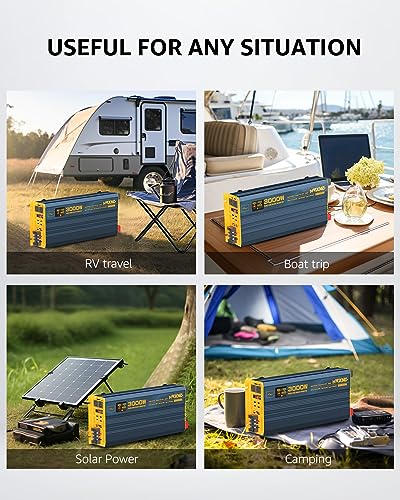 3000W Pure Sine Wave Power Inverter DC 24V to 110V 120V AC with 4 Quick Charging USB Ports& Dual AC Outlets Power Inverters for Vehicles RV Truck Home with LCD Display and Remote Controller (3000W- 24V)