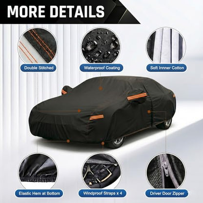 6 Layer Heavy Duty Car Cover Waterproof All Weather Size C1 (1-C1 Fit Sedan, Length up to 178 inch)