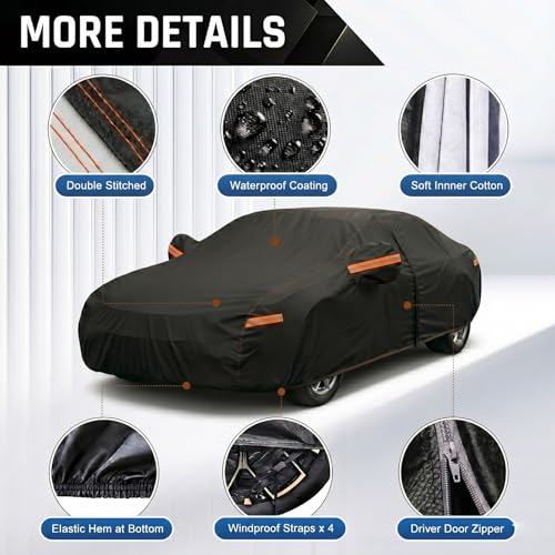 Large Sedan Car Cover Waterproof All Weather Fit Vehicle Size C6 (1-C6 Fit Sedan, Length 209-218 inch)