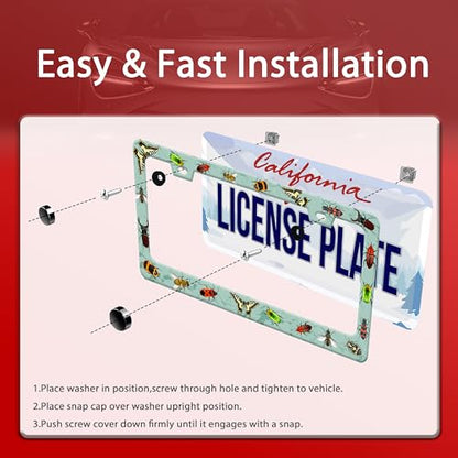 Butterfly Moth Beetle License Plate Frame Animal License Plate Holder (Butterfly Moth Beetle)