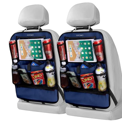 Car Backseat Organizer with Touch Screen Tablet Holder (Dark Blue-1 / 2 Pack)