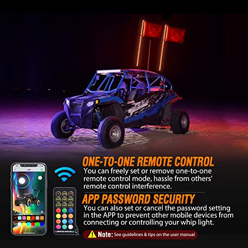 2PCS 4FT RGB LED Whip Light Remote App Control for ATV UTV Polaris (4FT -2PCS / RGB-Remote APP Control)