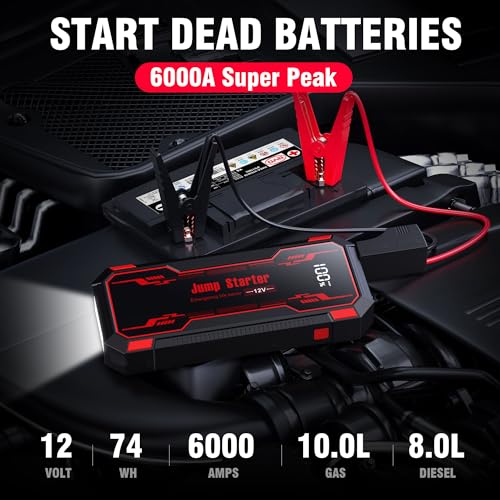 Car Jump Starter 6000A Car Battery Jump Starter Portable (A-Red)