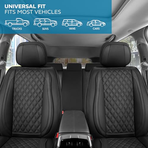Elite Edition Faux Leather Seat Covers for Cars (Black (Diamond III) / Front Seats)