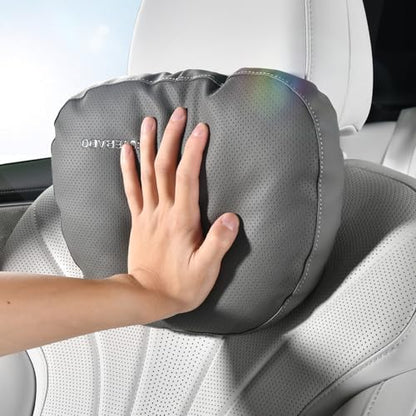 Leather Car Headrest Pillow Car Neck Pillow with Adjustable Strap (Gray / 1 Piece)