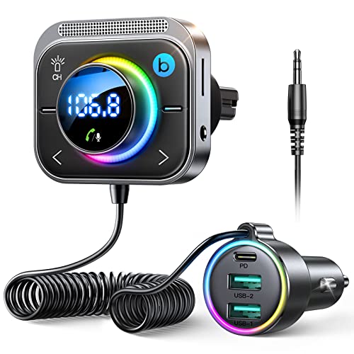 Bluetooth 6.0 Car Adapter FM & AUX HiFi Bass 96W Fast Charging (Black)
