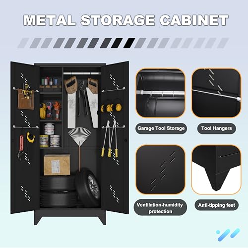 Metal Garage Storage Cabinet (75"h Black)