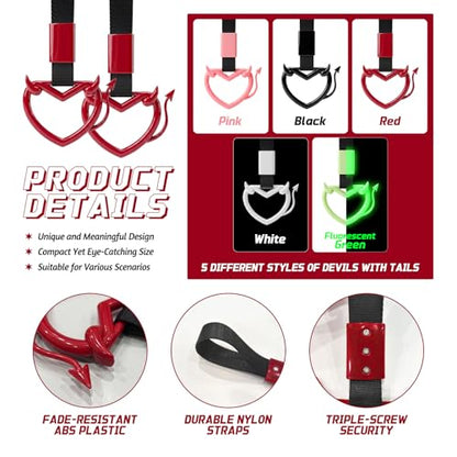 2 Pcs Devil Heart Shaped Car Handle Strap (Red-Tail)