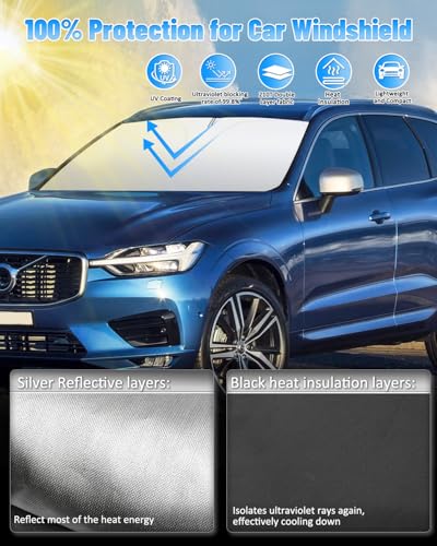 Car Windshield Sun Shade Compatible with Volvo XC60 2018 (for Volvo XC60 2018-2024)