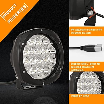 5Inch 160W Round Led Driving Lights Off Road Spot Lights Offroad (White 6000K / 5Inch)