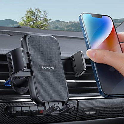 2026 Wider Clamp & Metal Hook Car Phone Holder Vent Accessories (NEW Upgraded - Dark Grey)