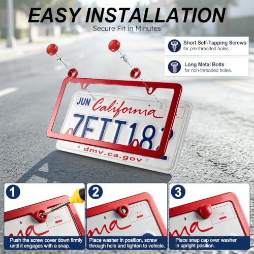 4 Holes Stainless Steel License Plate Frames (Red)