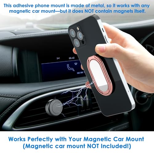 Phone Holder Foldable Phone Stand Phone Ring Holder Finger Kickstand 360° Rotation Cell Phone Stand Metal Phone Grip for Magnetic Car Mount Sticky Phone Grip Compatible with Most Smartphones (Rose Gold)