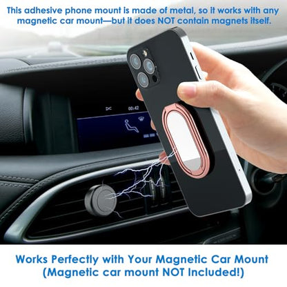 Phone Holder Foldable Phone Stand Phone Ring Holder Finger Kickstand 360° Rotation Cell Phone Stand Metal Phone Grip for Magnetic Car Mount Sticky Phone Grip Compatible with Most Smartphones (Rose Gold)