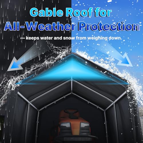8x14 ft Steel Metal Peak Roof Portable Garage Shelter Storage Shed Carport for Motorcycle (Dark Gray / 8'x14')