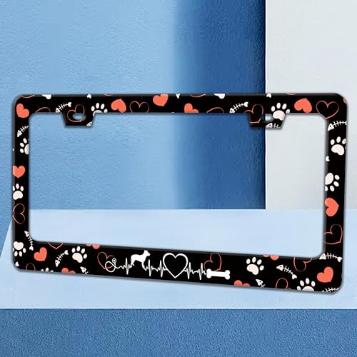 Dog Paw Prints License Plate Frame Stainless Steel Car Parts 2 Hole 6x12 in (Dog Paw Prints)