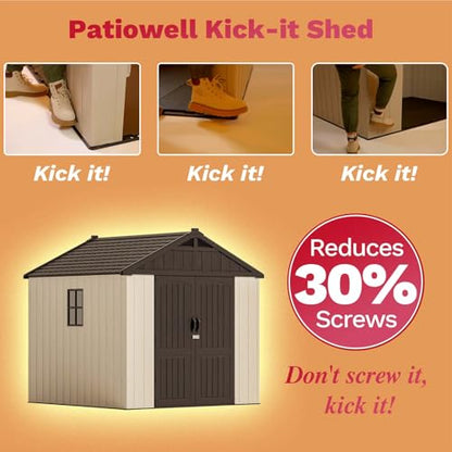 8x8 FT Resin Outdoor Storage Shed with Floor (Beige / 8x8 FT)