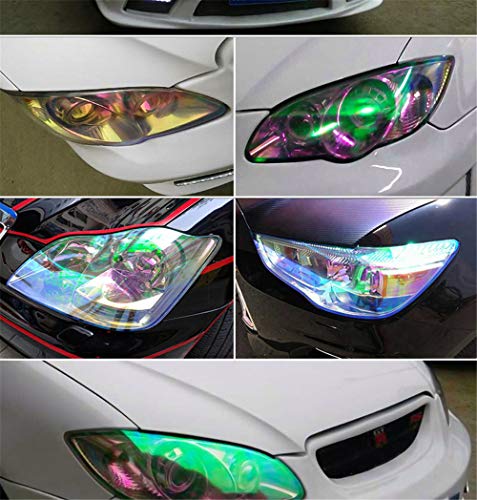 12 by 48 inches Self Adhesive Shiny Chameleon Headlights Tail Lights Fog Lights Films (Fluorescence Yellow)