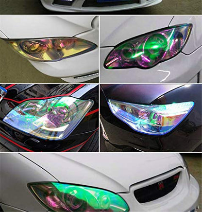 LED LIGHT 12 by 48 inches Self Adhesive Shiny Chameleon Headlights Tail Lights Fog Lights Films (Red)