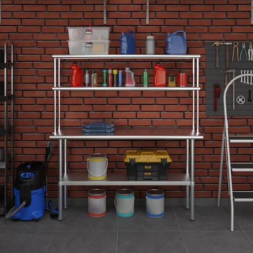 Stainless Steel Work Table Double Tier Overshelf (18" x 60" Work Table + 12" Overshelf)