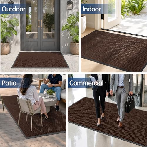 Durable Indoor Outdoor Door Mat (2' x 6' (Rectangular) / Brown-diamond)