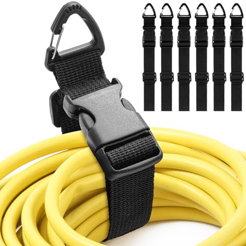 6 Pack Adjustable Extension Cord Holder Straps (Black)