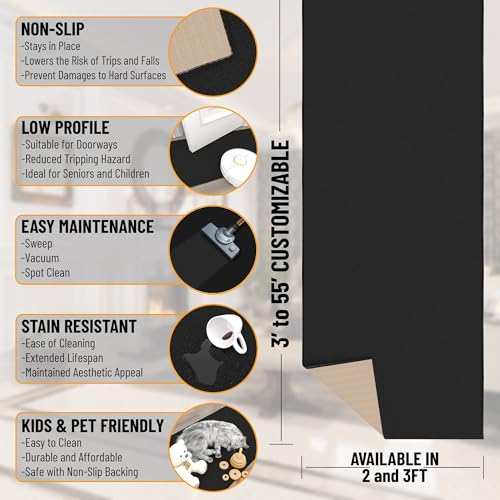 3x8 Rug Runners for Hallways (Solid Black)