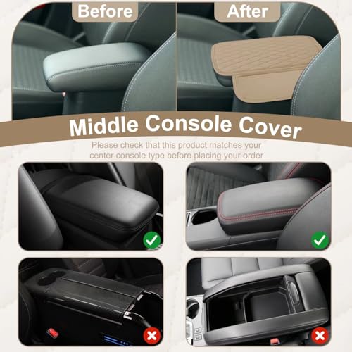 Car Center Console Cover with 2 Organizer Pockets Storage Bags (Beige)