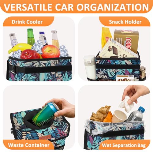 Car Trash Can with Lid Leak Proof Car Accessories for Women (2.2 Gallons / Colorful Leaves)