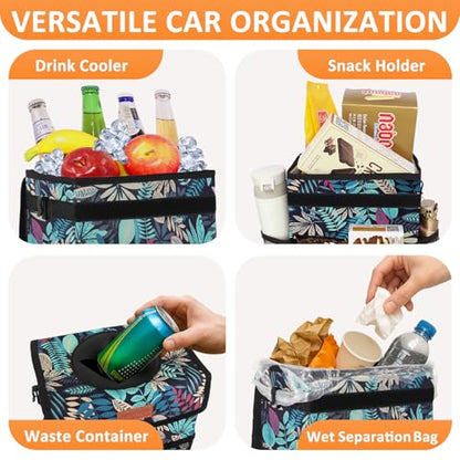 Car Trash Can with Lid Leak Proof Car Accessories for Women (2.2 Gallons / Colorful Leaves)
