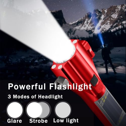 Car Glass Breaker Hammer with Flashlight (Red Metallic)