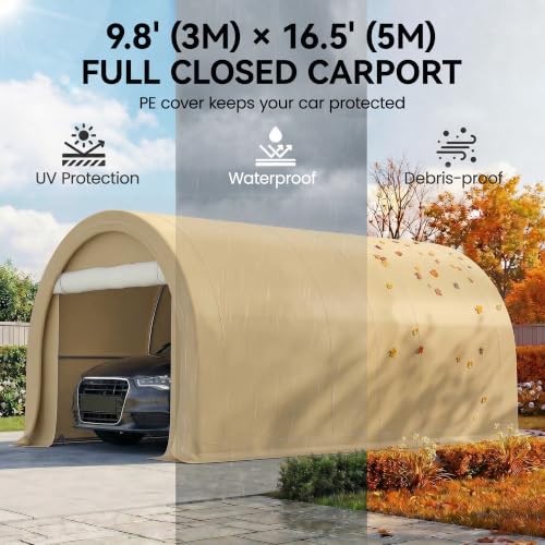 10' x 16' Carport Heavy Duty Portable Garage Storage Tent Beige (Beige)