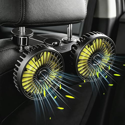 Car Backseat Fan USB Dual Head 3 Speed 360° Rotation Headrest (USB-Small)