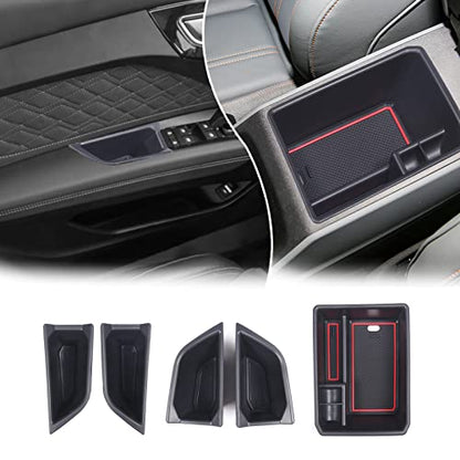 Car Center Console Organizer Tray Compatible with Audi Q4 E (Armrest+Front Rear Door Storage Box)
