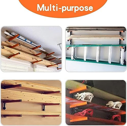 Wall Mount Wood Organizer and Lumber Storage Rack with 3 (Black-4 PACK)