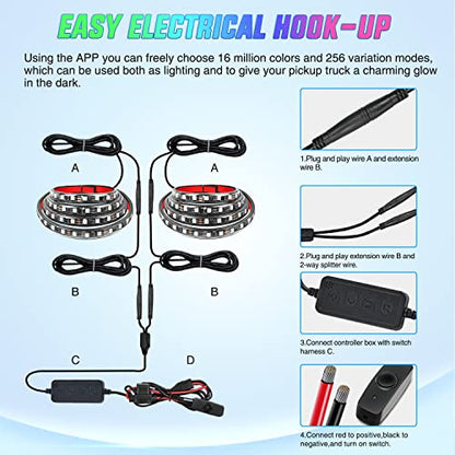 Truck Bed Light Strip RGB (2Pcs 60Inch RGBIC Bed Strip w/Remote+APP)