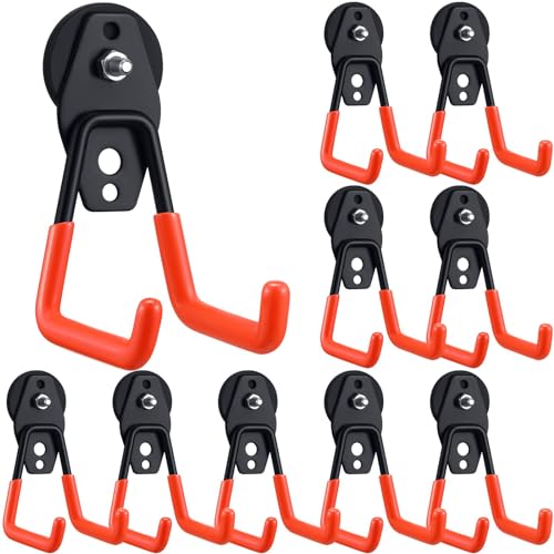 10 Pcs Large Magnetic Hooks Heavy Duty Garage Magnet Hooks Strong Storage Utility Magnetic Hangers with Anti Slip Rubber Coating for Indoor and Outdoor Hanging (Orange)