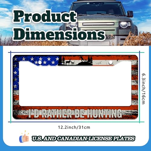 I'd Rather Be Hunting USA Flag License Plate Frame Stainless Steel 6X12 in (I'D Rather Be Hunting)