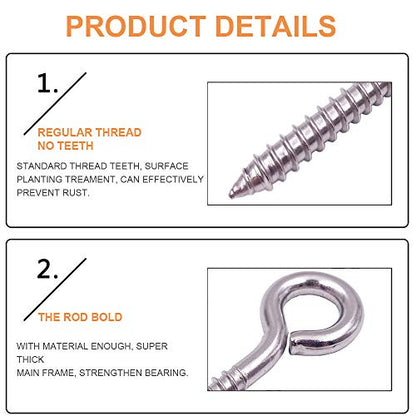 VANFLY 304 Stainless Steel Eye Shape Screws Metal Hook (24 Pack)
