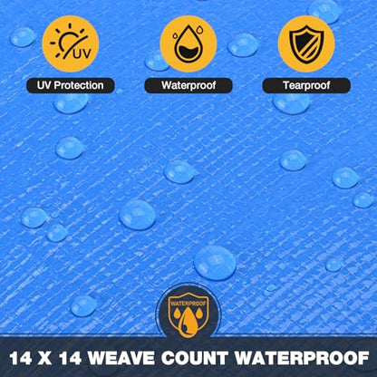 Heavy Duty Tarp 14 Mil Tarp Waterproof Blue 16x20 FT (Blue/Silver-14mil / 16'x20')
