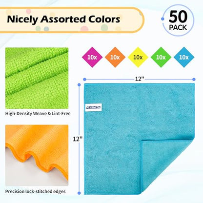 Microfiber Cleaning Cloth (50pk / 5 Colors Assorted)