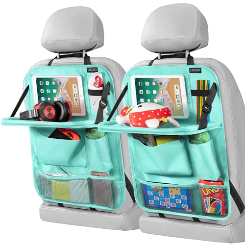 Car Backseat Organizer with Foldable Tablet Holder (Light Blue-3 / 2 Pack with Food Tray)