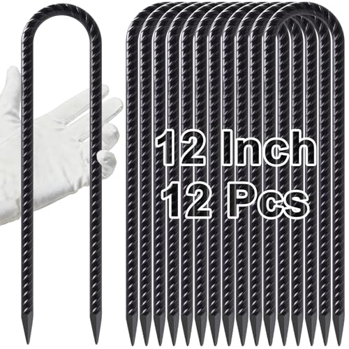Trampoline Stakes Heavy Duty 12 Inch Trampoline Anchors High Wind (U-12 Inch-12 Pcs / U-12 Inch-Φ5/16"-Black)