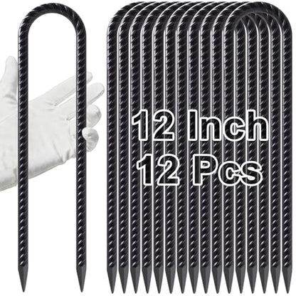 Trampoline Stakes Heavy Duty 12 Inch Trampoline Anchors High Wind (U-12 Inch-12 Pcs / U-12 Inch-Φ5/16"-Black)
